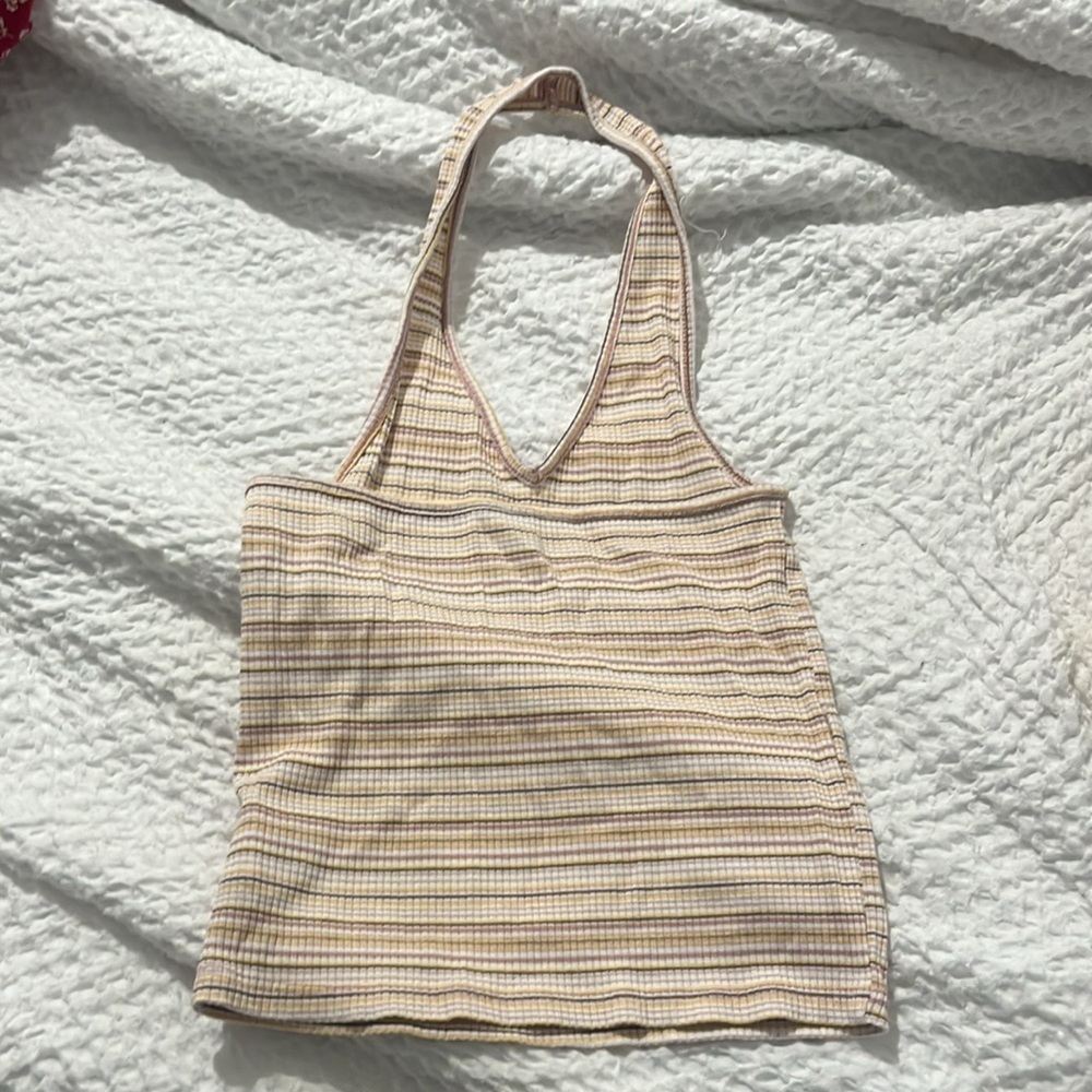 American Eagle Outfitters Women’s Striped Tan Neutrals Halter Tank Top Size XS - Picture 4 of 7